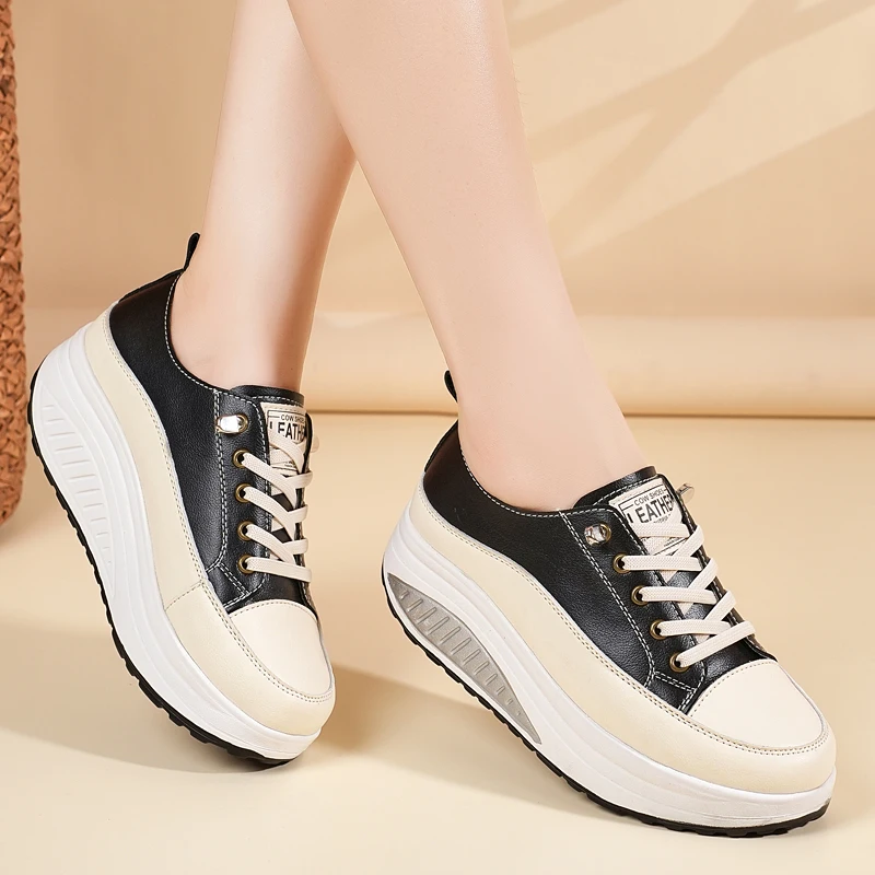 جلد طبيعي فلكنيز الصيف عالية العلامة التجارية مريح ربيع الخريف منصة فلكنيز المرأة مكتنزة حذاء رياضة أحذية لوفر