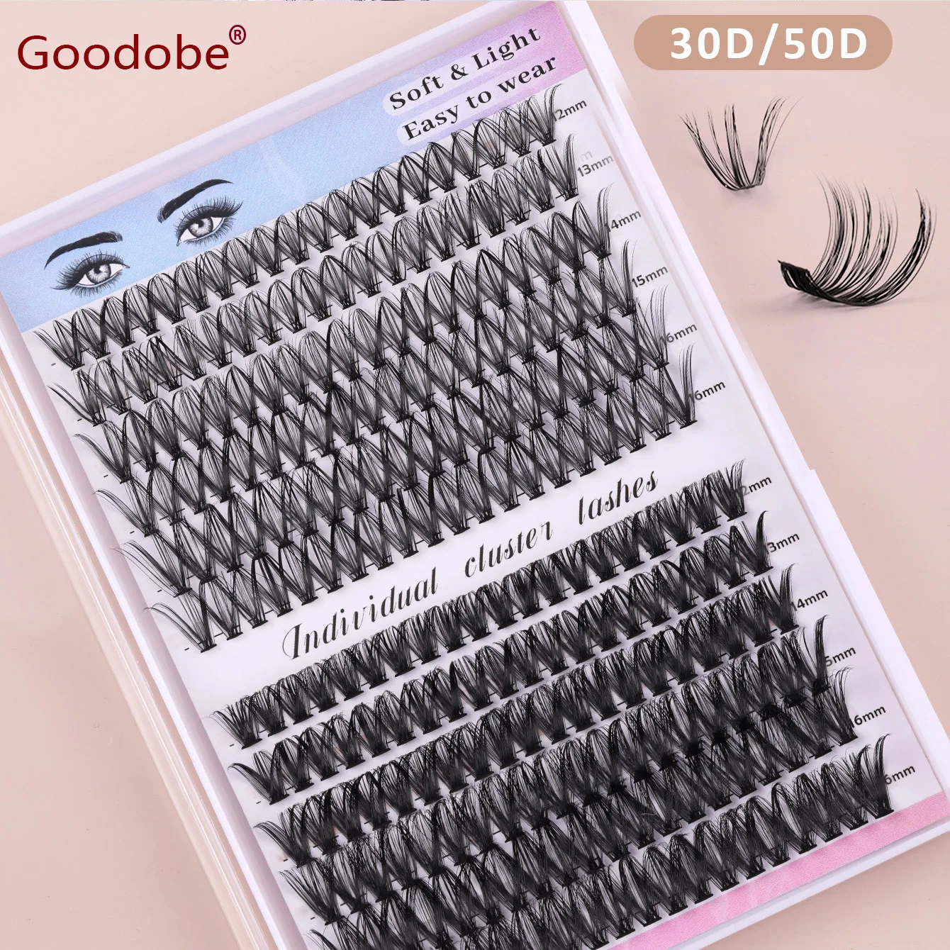 

Goodobe 30/50D D Curl 12 Rows 240pcs Mix Length12-16mm Clusters Eyelashes DIY Lash Extension Individual Thick Cluster Eyelashes