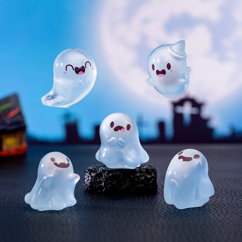 5 pçs mini figuras fantasmas com caixa estatuetas fantasmas luminosas resina brilho no escuro figuras fantasmas bonito presente positivo