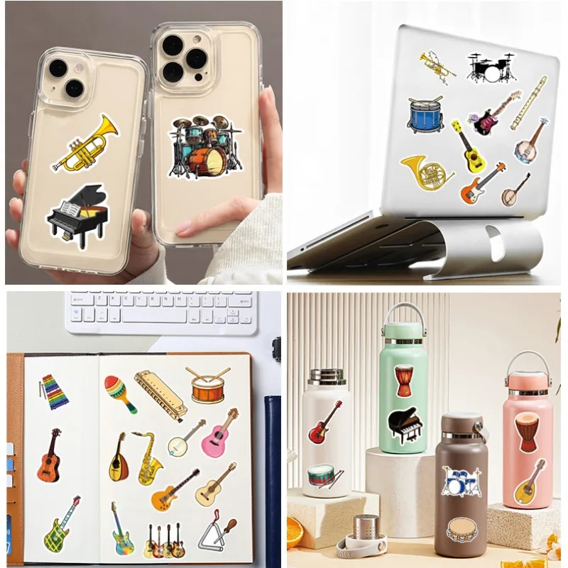 10/25/50pcs Cartoon Musical Instruments Stickers Graffiti for Phone Laptop Guitar Helmet Travel Luggage Skateboard DIY