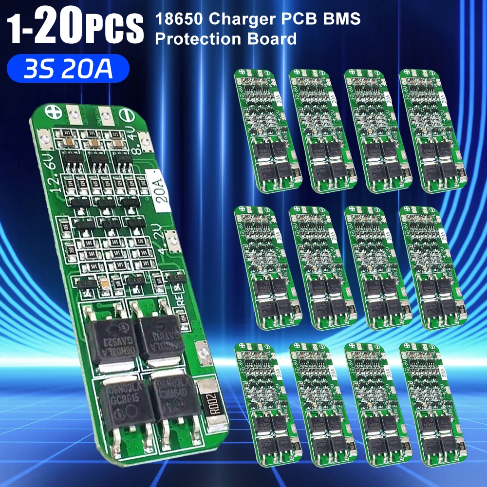 20-1PCS 18650 Li-Ion Lithium-Batterie Ladegerät PCB BMS Schutz Bord 3S 20A Für Bohrer Motor 3S 20A 12,6 V Lipo Zelle Modul