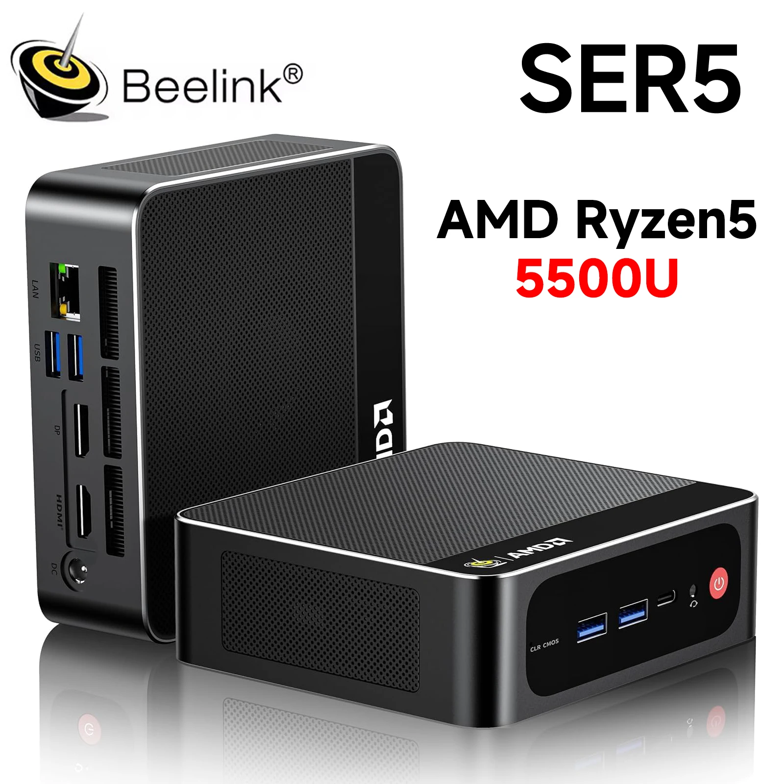 Beelink SER5 Ryzen 5 5500U Mini PC WiFi6 BT 5.2 Triple affichage double canal DDR4 3200MHz NVMe SSD ABS plastique ordinateur de bureau