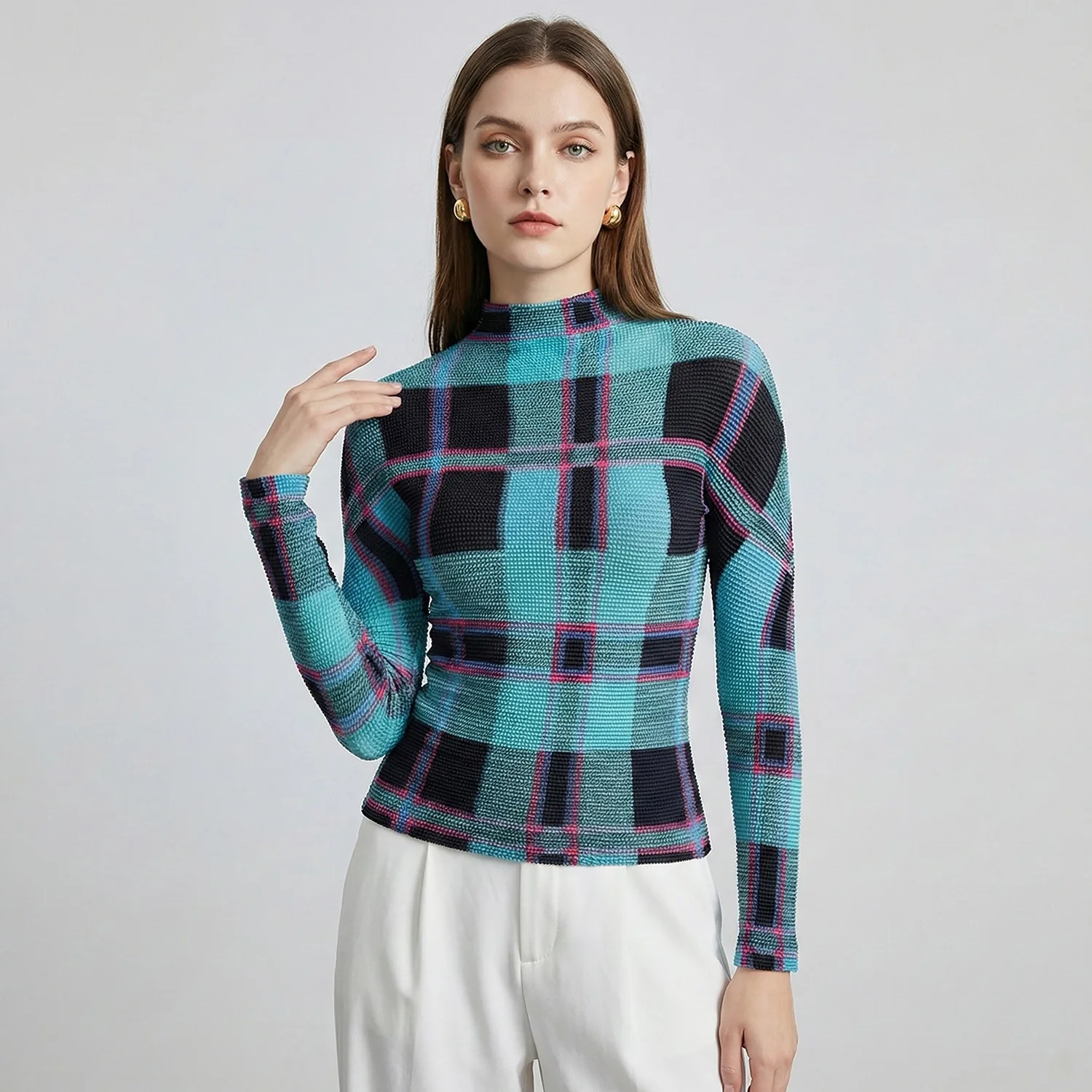 

Плиссированные топы Miyake Folds 2026: Новые весенне-летние модели с принтами, универсальные, модные, повседневные, эластичные, базовые пуловеры