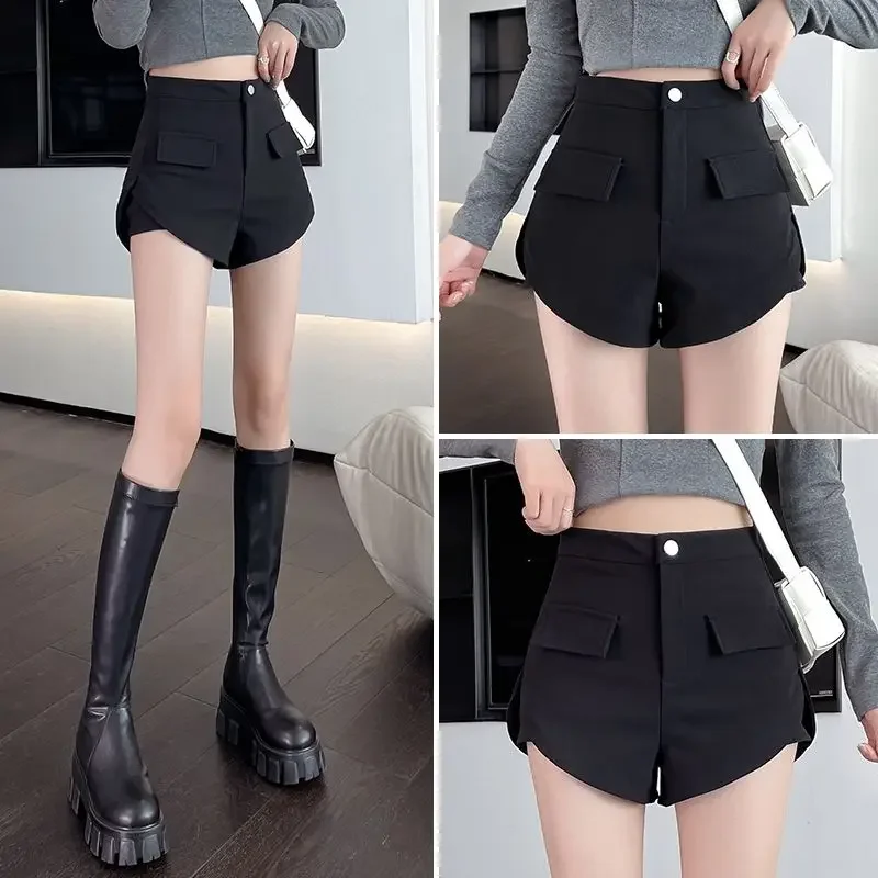 Summer New Black High Waist Shorts Solid Color Slim Plus Size All-match Simplicity Hot Pants Casual Fashion Trend Women Clothing