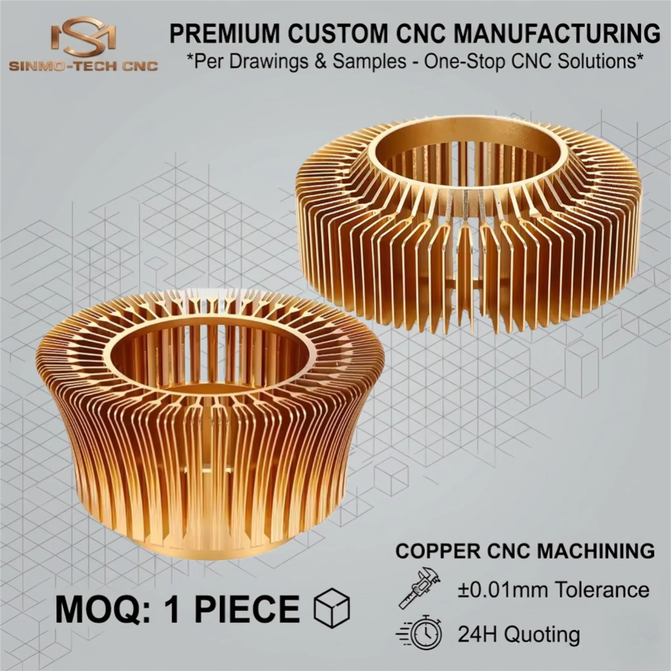 Custom 5-Axis CNC Copper Machining, Precision Pure Red Copper Water Block Milling, Complex GPU Thermal Parts, MOQ 1pc
