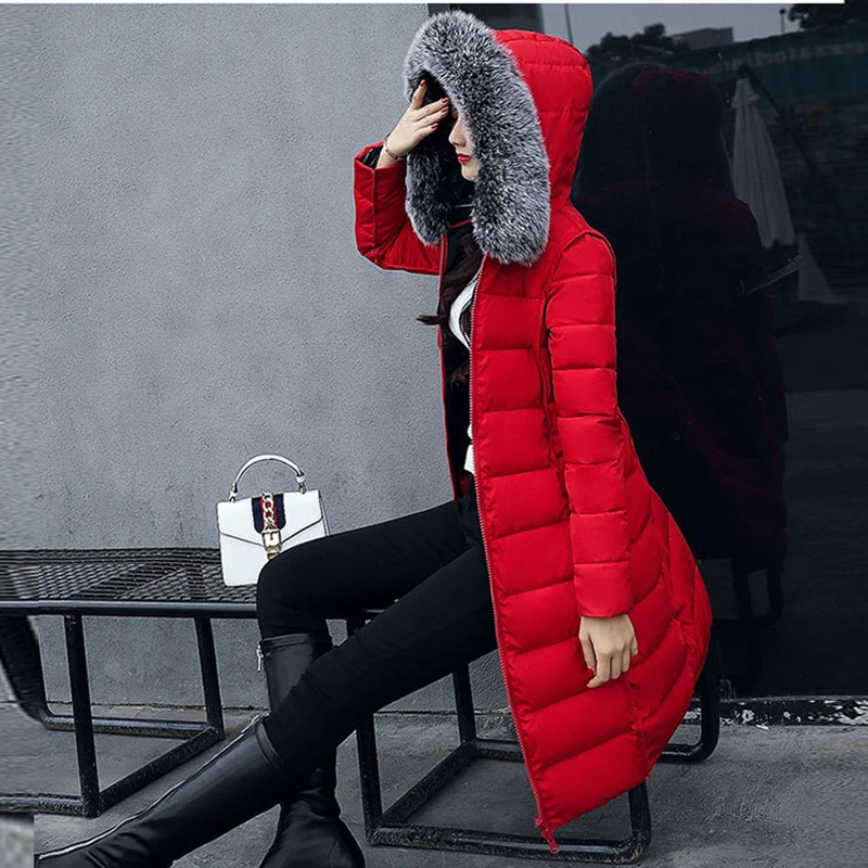 2024 Winter New Hooded Slim Cotton Parkas Women Fashion Mid-Length Down Jacket Ladies Casual Thickened Warm Zipper Padded Coats