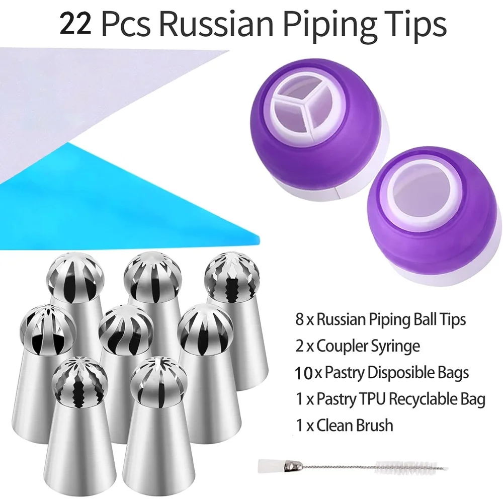 Russian Decorating Nozzles 22 Pieces Ball-Shaped Frosting Candy Pastry Decorating Nozzles Cupcake Decoration Kitchen Baking Tool