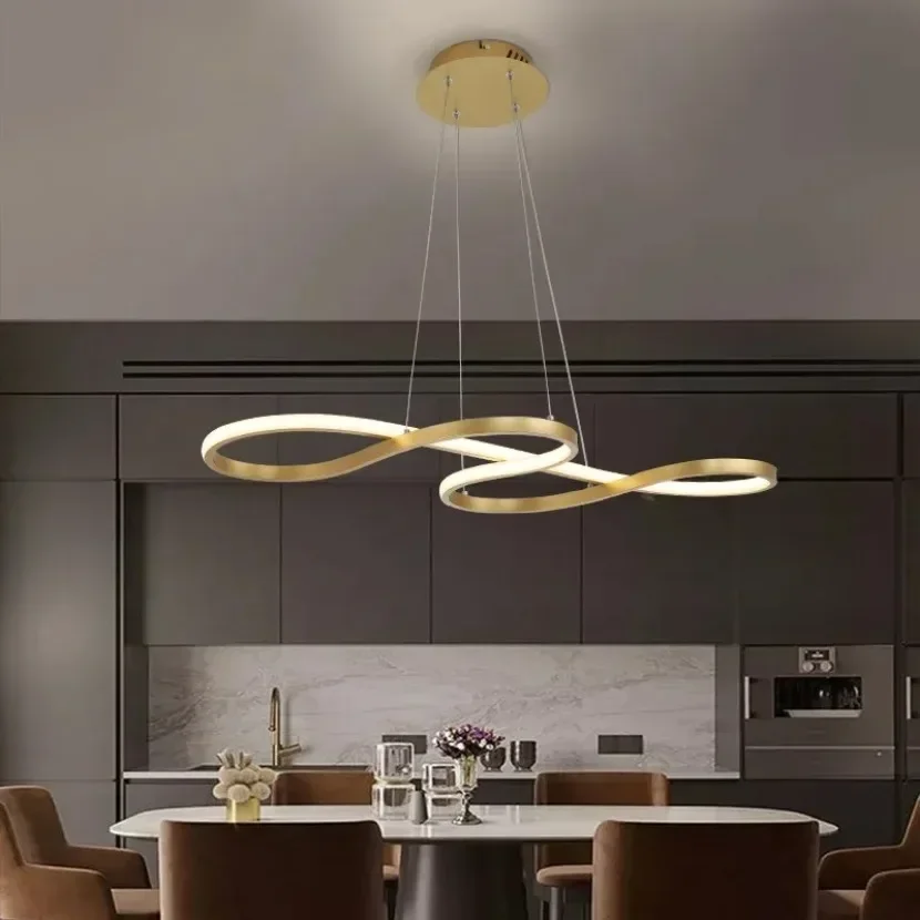 Gold Black LED Pendant Chandelier Lighting Remote Control Dimming  Living Room Dining Table Dining Room Decoration Hanging Lamp