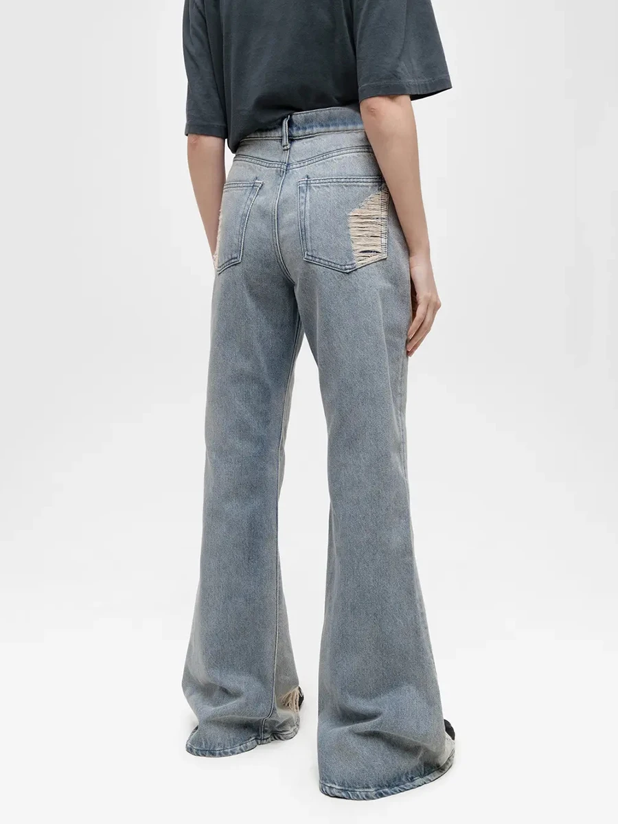 REDDACHiC anni 2000 Jeans svasati con fori in difficoltà Lavaggio vintage rilassato Pantaloni in denim strappati a vita alta Pantaloni lunghi Donna Streetwear