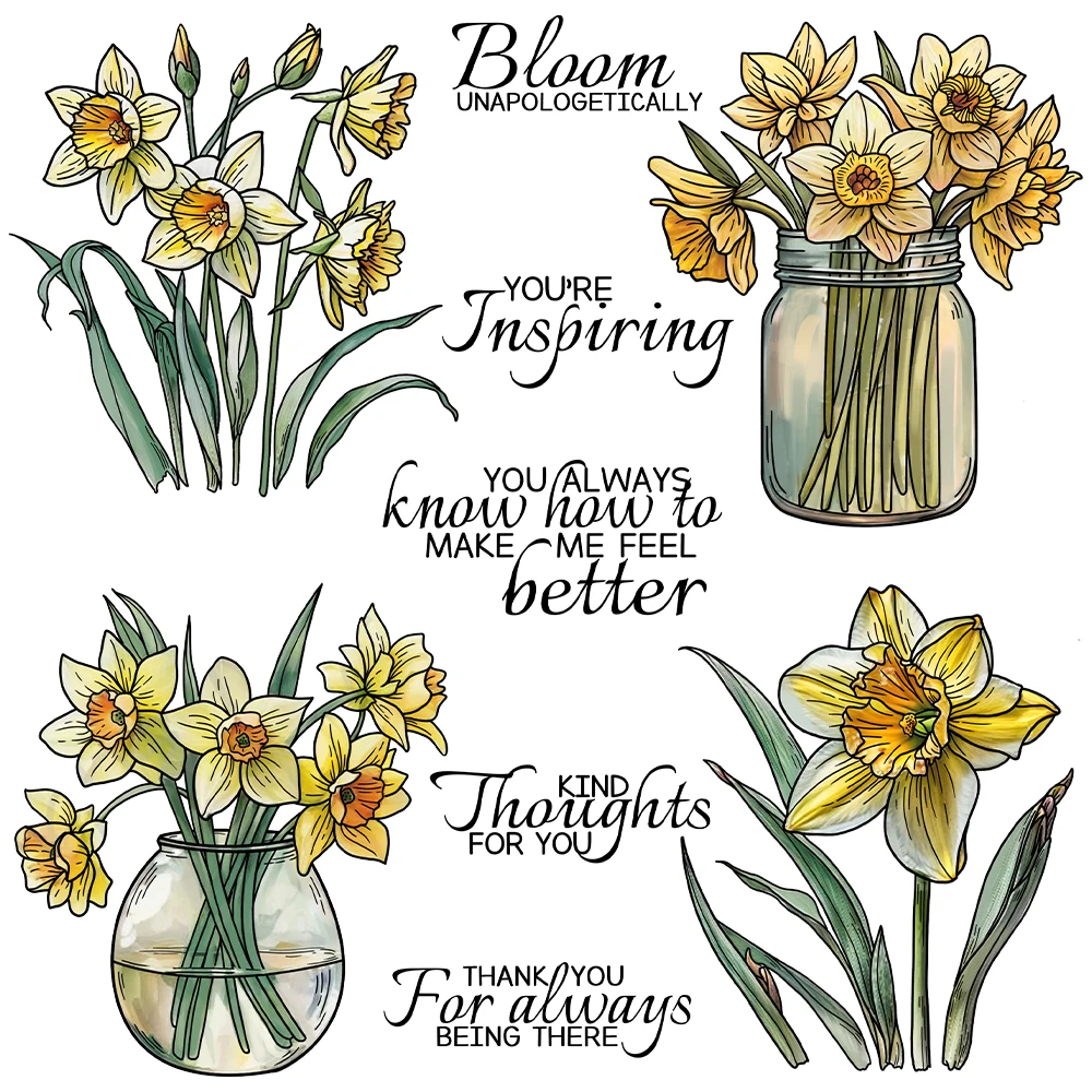 

Mangocraft Blooming Flowers in Bottles Cutting Dies Clear Stamp DIY Scrapbooking Supplies Metal Dies Silicone Stamps for Cards