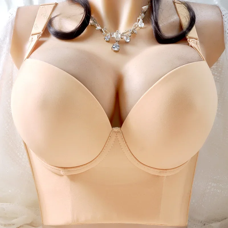 Plus size sutiãs mulheres esconder para trás gordura roupa interior shpaer incorporado cobertura traseira completa copo profundo sexy push up sutiã lingerie