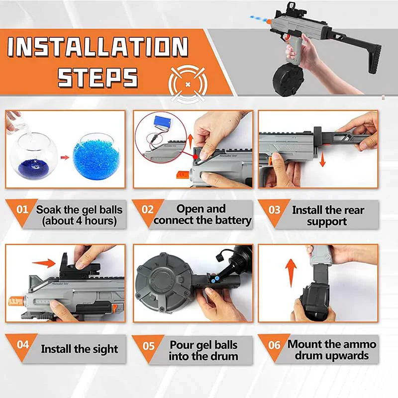 Elektryczny pistolet na kulki splatter UZI, szybki, automatyczny, z prędkością od 180 FPS i zasięgiem ponad 150 stóp.
