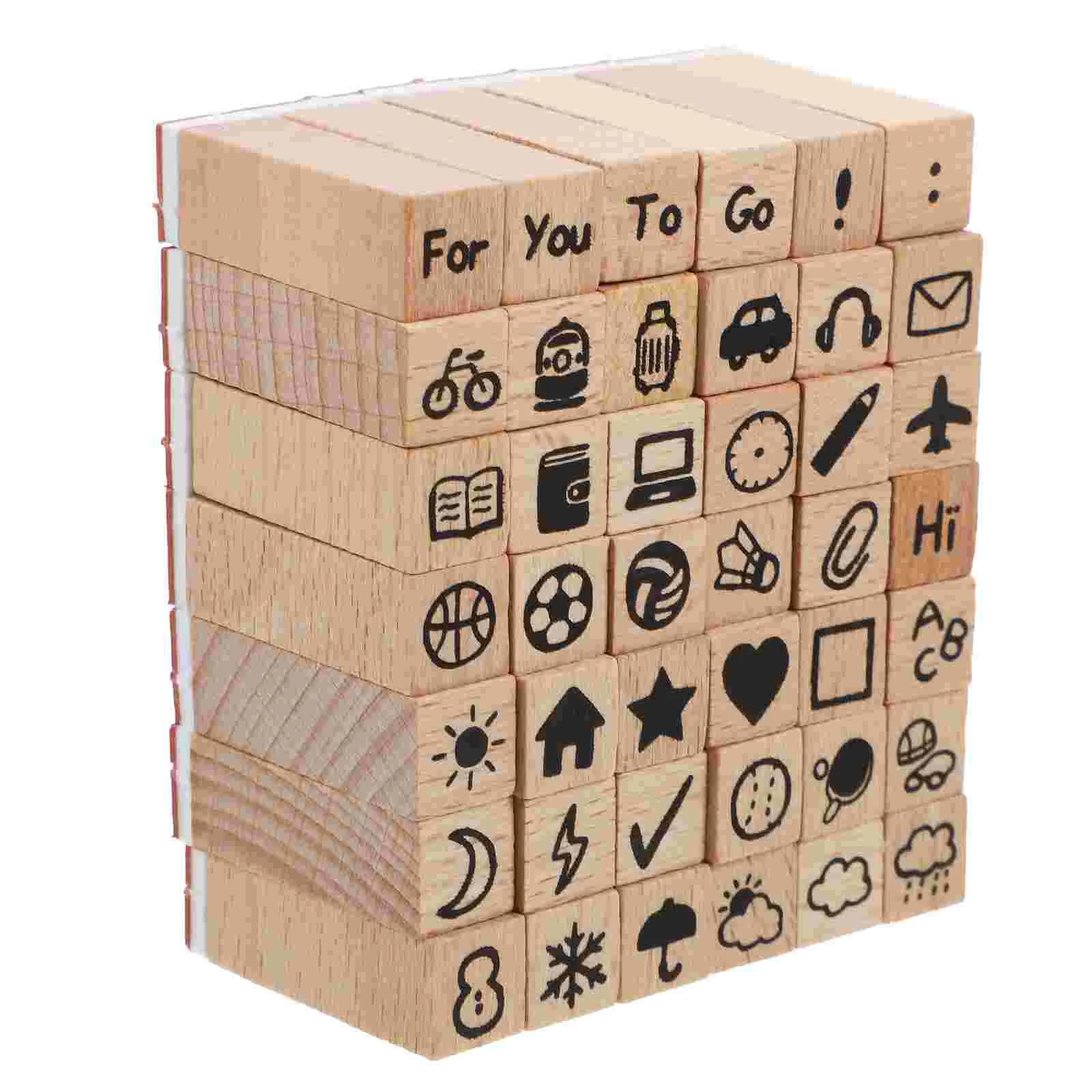 42 Pcs Handbook Seal Set Rubber Stamp Cute Stamps Supplies Wood for Crafting Week Wooden