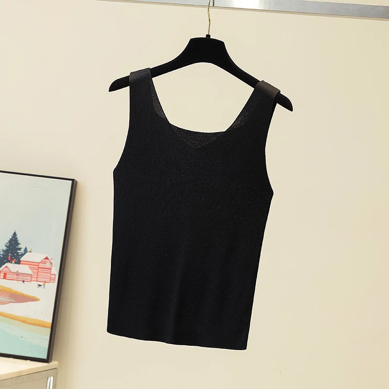 EHQAXIN Women's Camisole Summer Simple V-Neck Knitted All-Match Slim Vest Tops For Ladies Bottoming Thin Shirt S-XL