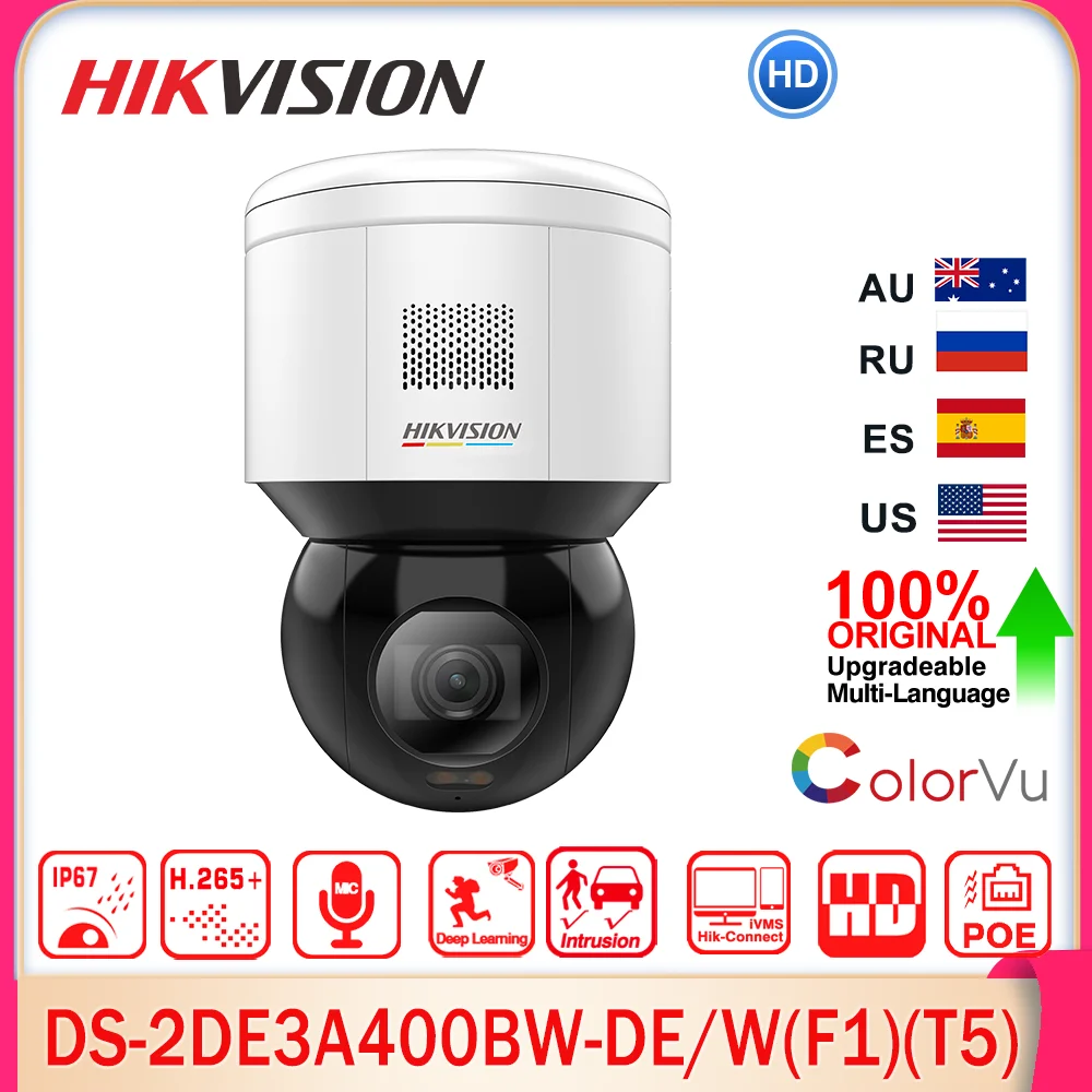 

Hikvision DS-2DE3A400BW-DE(F1)(T5) DS-2DE3A400BW-DE/W(F1)(T5) Original 4MP ColorVu Deep Learning Mini PT IP Camera 2-Way Audio