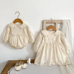 2024 New Autumn Baby Girl Romper 2-6Yrs Girl Party Dress Long Sleeved Cotton Solid Color Kids Princess Dresses Sister Clothes