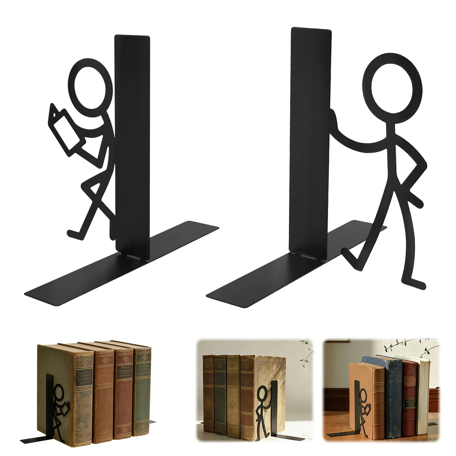 Book Ends for Shelves Metal Book Ends Shelf Decor Document Organizer Book Storage Rack for Home Bedroom Living Room Study Office