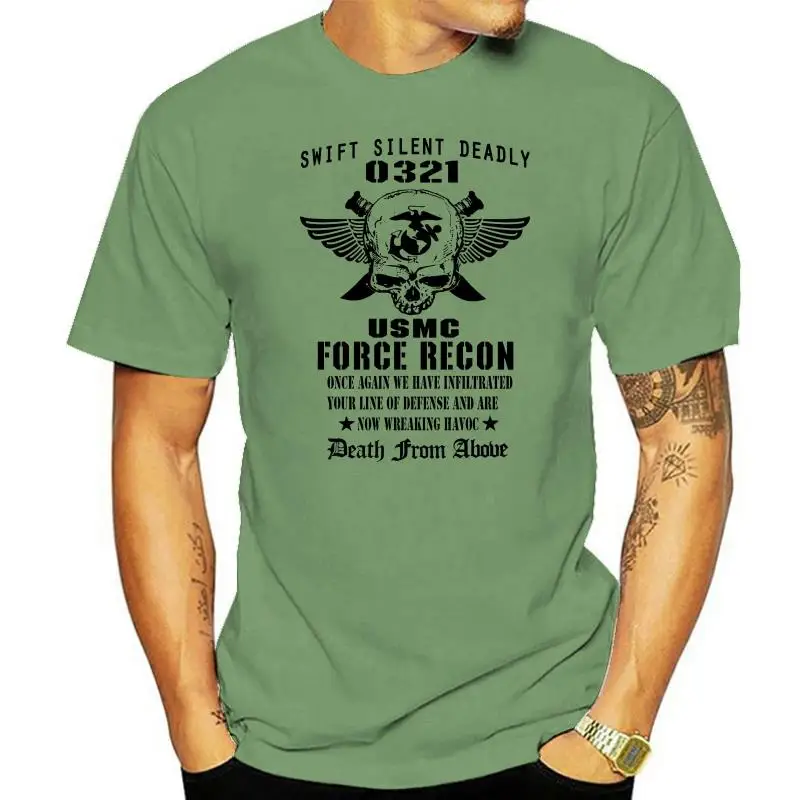 Usmc T-Shirt Us Marines Semper Fidelis Devil Dog Military Force Recon