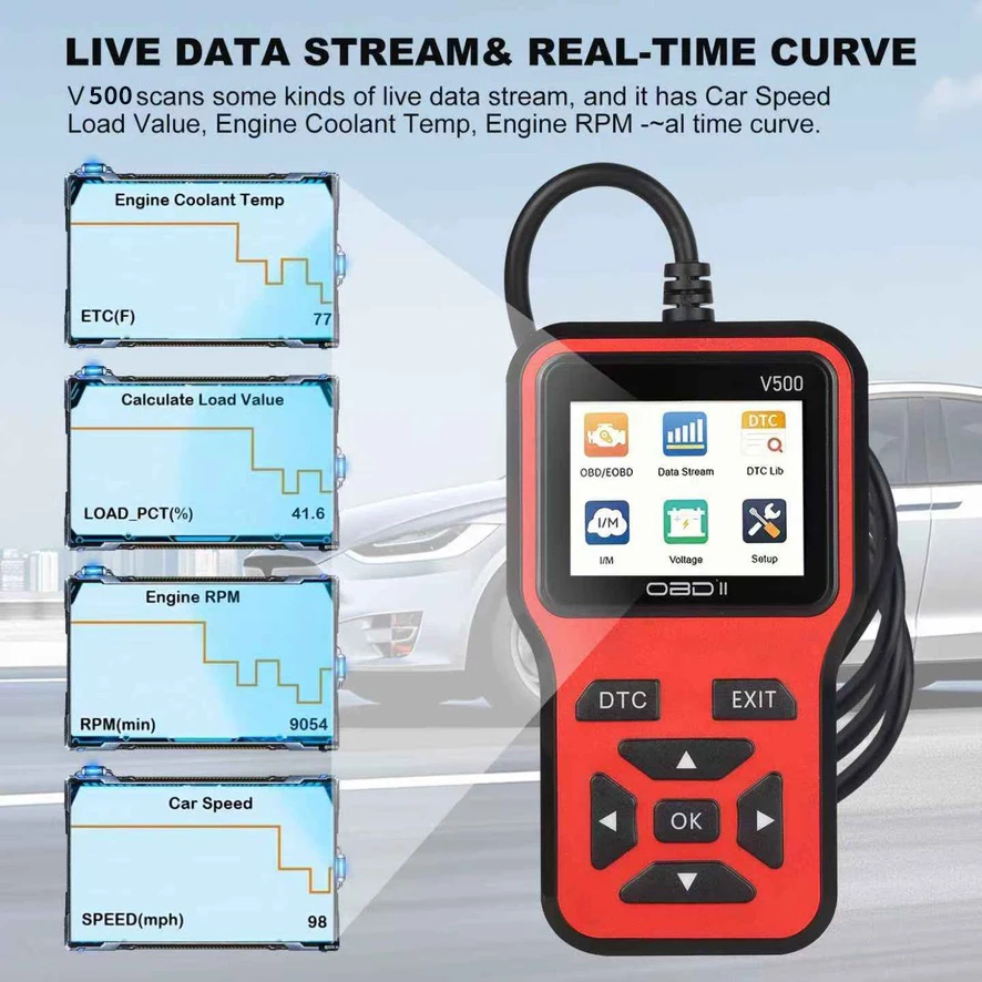 V500 OBD2-Scanner Auto-Diagnosegerät mit Farbdisplay, Codeleser und ECU-Gesundheitsprüfungsfunktion – Detail 3
