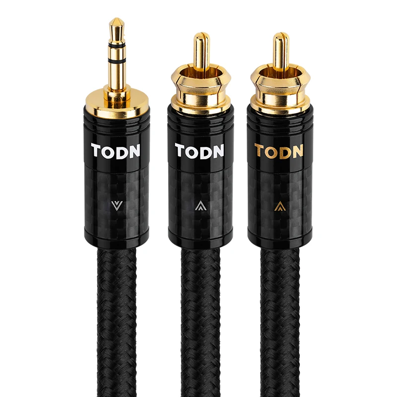TODN HiFi 3.5mm naar 2RCA audiokabel AUX 3.5 Y-splitter jack stereo 7N OCC-geleider voor speaker, pc, telefoon, versterkers, mixer