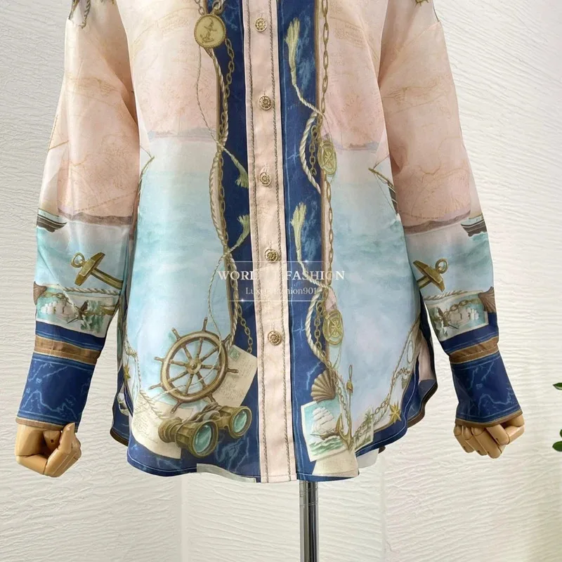 

Pink Blue Floral Print Long Sleeve Blouse Tops and Pant Set 2025 New Design