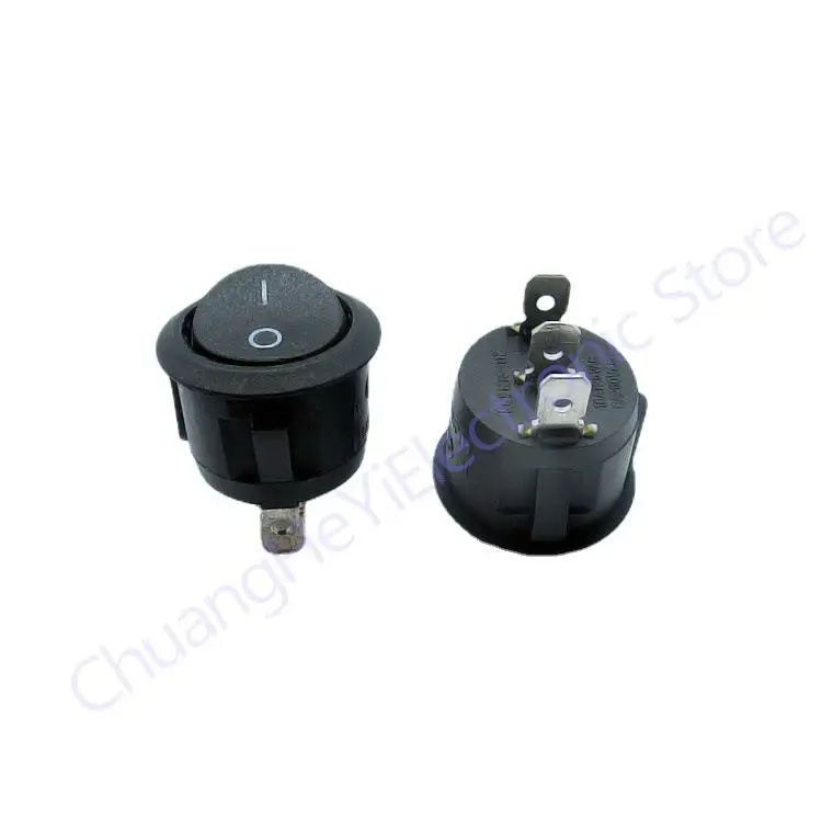 10Pcs 23mm Round Black 3 Pin 10A/125V 6A/250V AC 2 Position SPDT ON-OFF Rocker Switch Snap-in