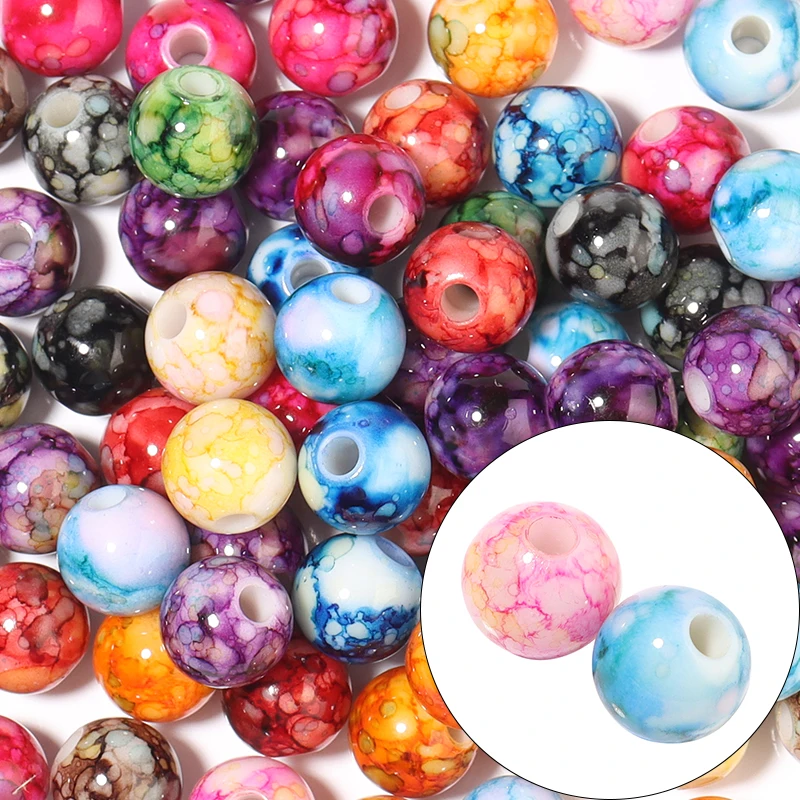 8/10/12mm Multicolor Cracked Round Beads Acrylic Beads For Jewelry Making Loose Spacer Beads DIY Bracelet Phone Chain Supplies