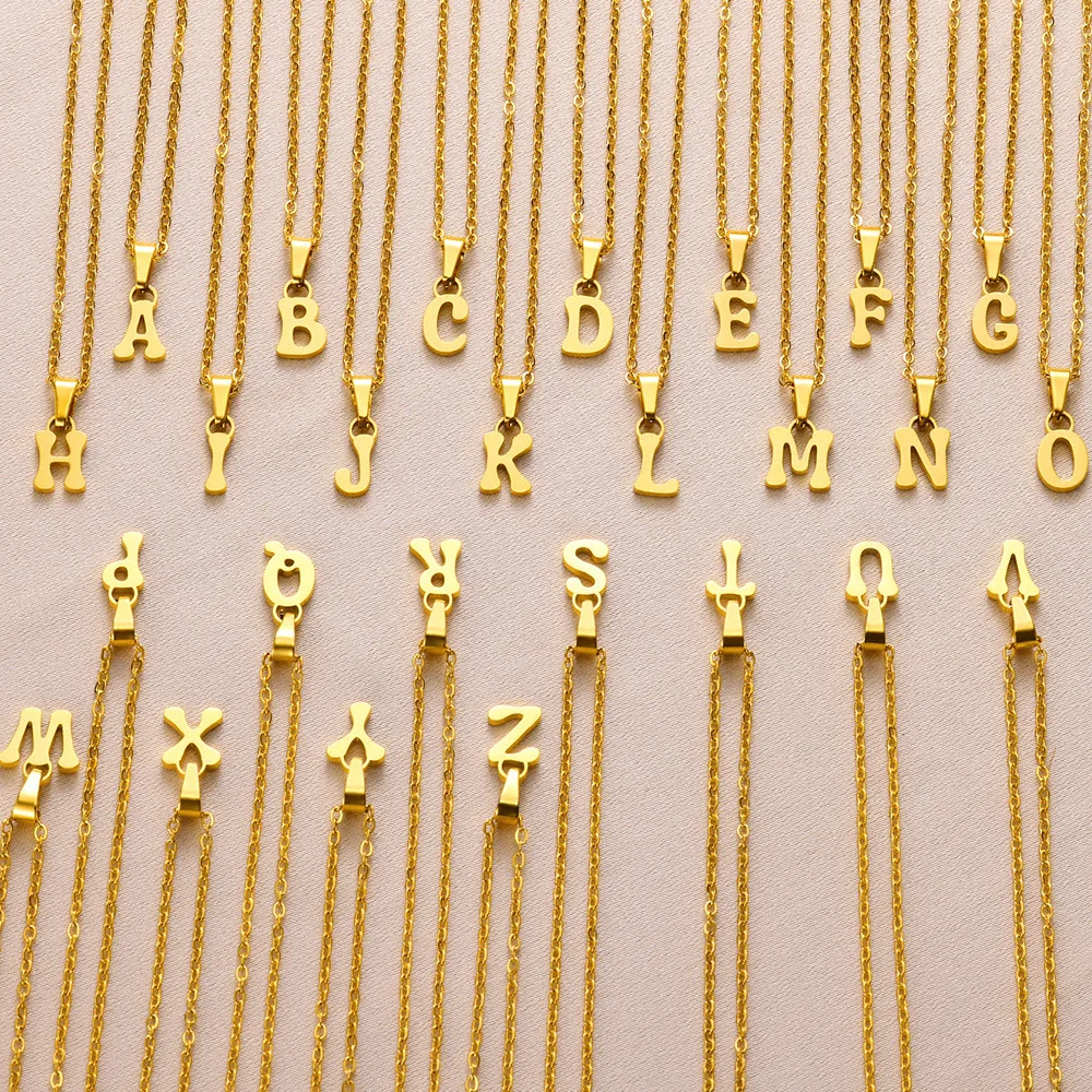 14K Gold-Plated Initial Charm Pendants - Minimalist Stainless Steel Alphabet DIY Jewelry for Women