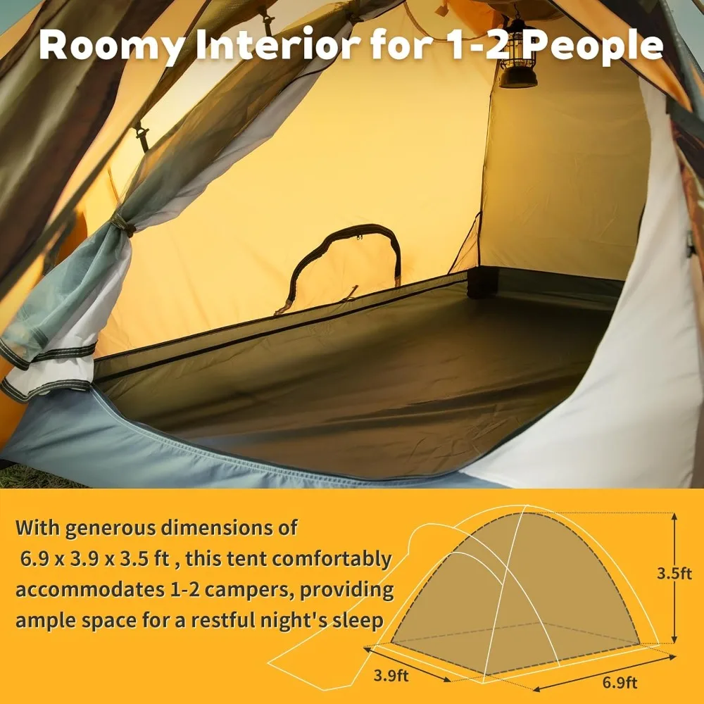 خيمة ظهر مقاومة للماء بطبقة مزدوجة لشخصين للتخييم والمشي لمسافات طويلة والسفر في جميع الأحوال الجوية من GEERTOP