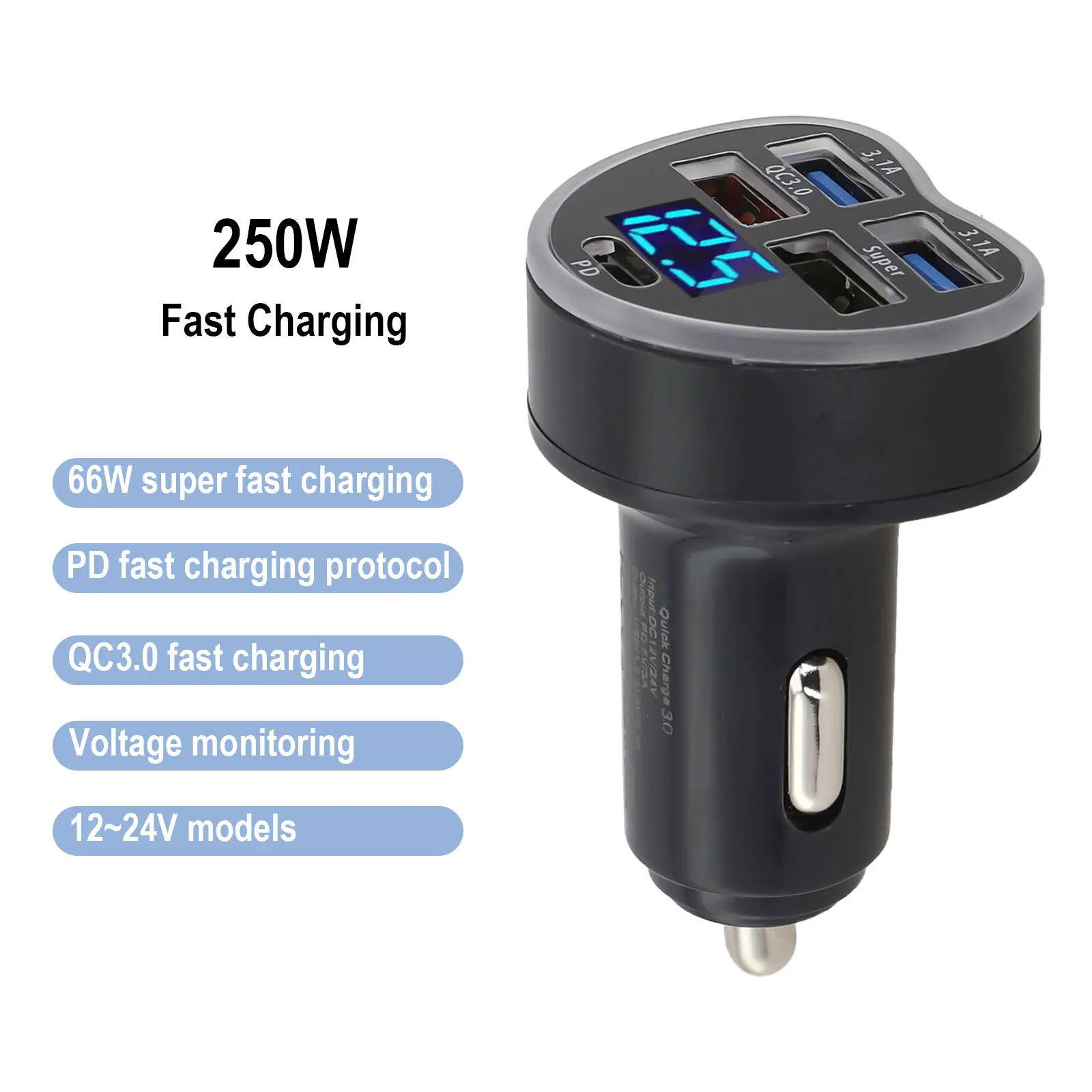 Charger Car Charger ABS PC Material In-Car Technology Ports Adapter 12-24V 5USB Convenient For Mobile Phone Black