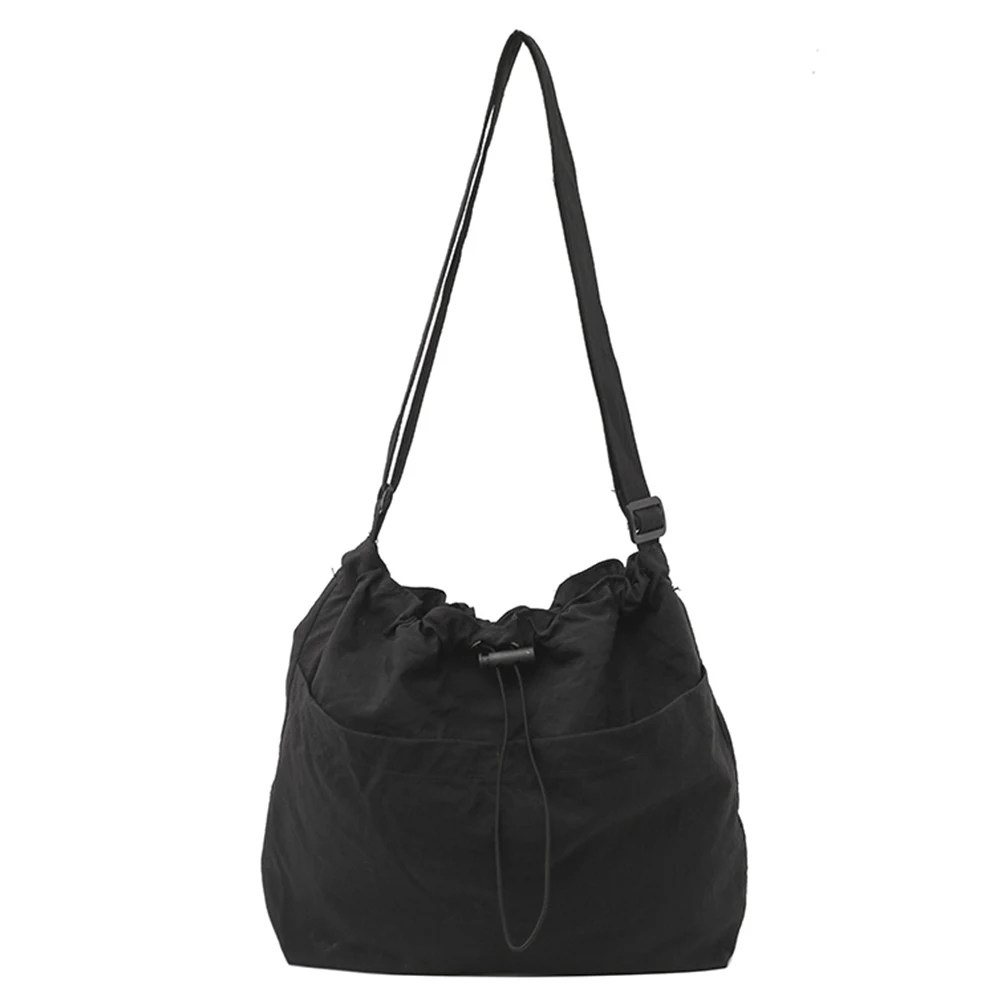 

Women Stylish Crossbody Bag Large Capacity Nylon Drawstring Bucket Bag Simple Messenger Bag Adjustable Strap for Work Vacation
