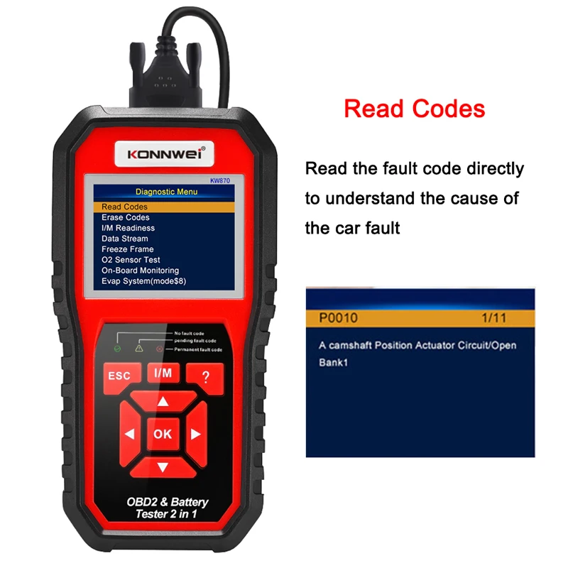 KONNWEI KW870 سيارة دراجة نارية 6 فولت 12 فولت جهاز اختبار بطارية obd2 التلقائي ماسح ضوئي تشخيصي 2 في 1 التحريك شحن أدوات الاختبار