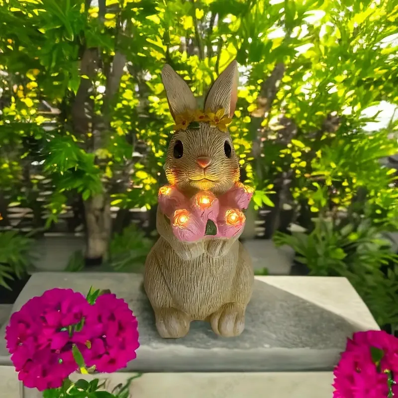 

New LED Solar Cute Rabbit Resin Ornament Outdoor Courtyard Garden Atmosphere Decorative Lighting Fixtures