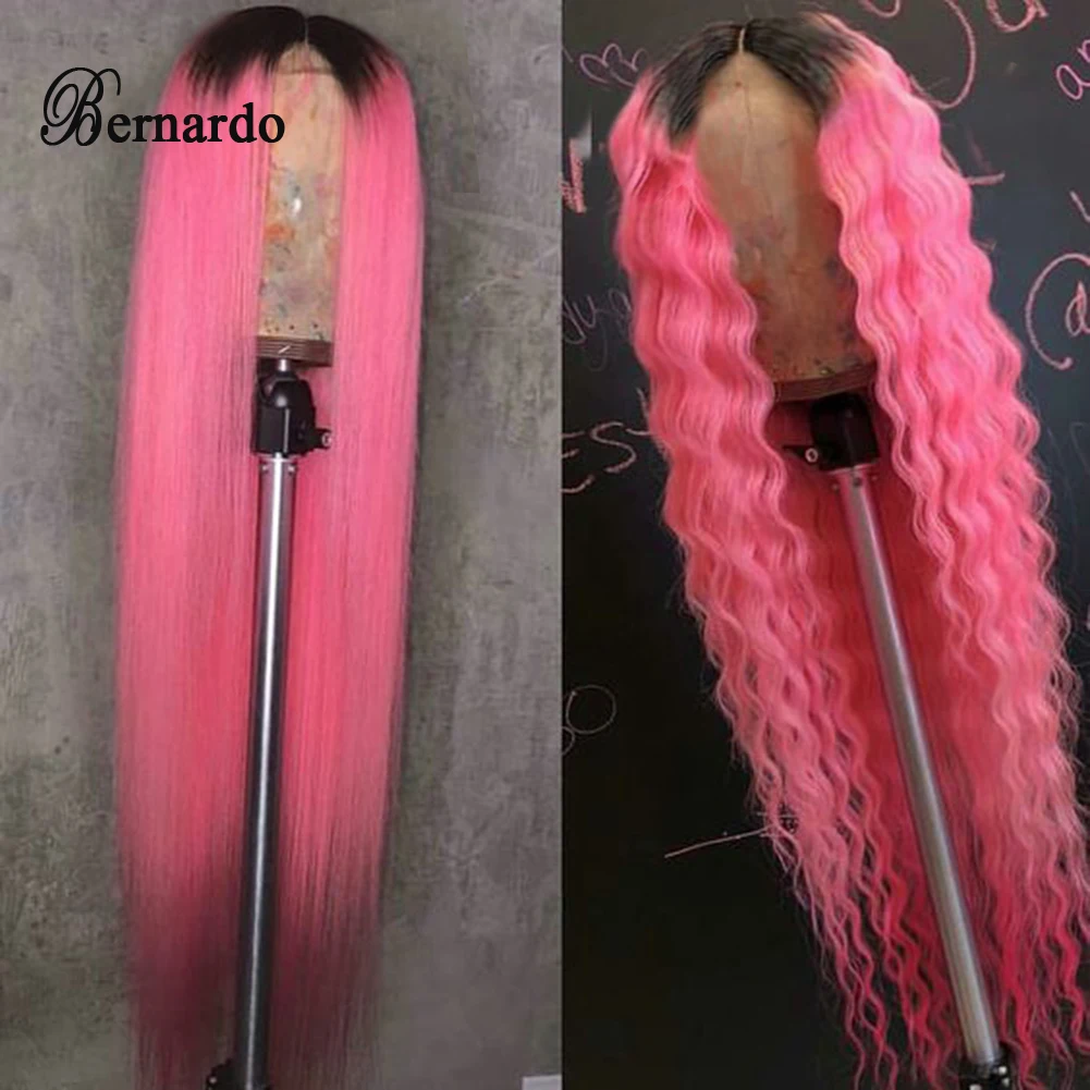 بيرناردو طويل موجة المياه الدانتيل الجبهة الباروكة أومبير الوردي الاصطناعية الباروكات مع شعر الطفل أمامي الباروكات للنساء مستقيم الدانتيل الباروكة