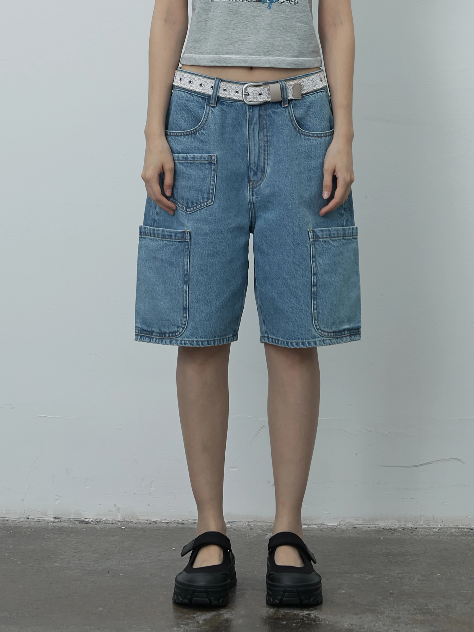 

Синие джинсовые шорты с низкой талией Rien Rien, прямые повседневные брюки, 100% хлопок, укороченные, летняя мода