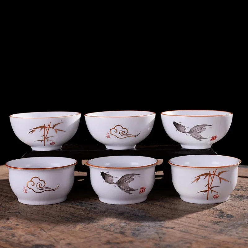 4pcs High quality white porcelain tea cup, Ding kiln white teacup , matt glaze Kung Fu tea set Tea ceremony supplies mug