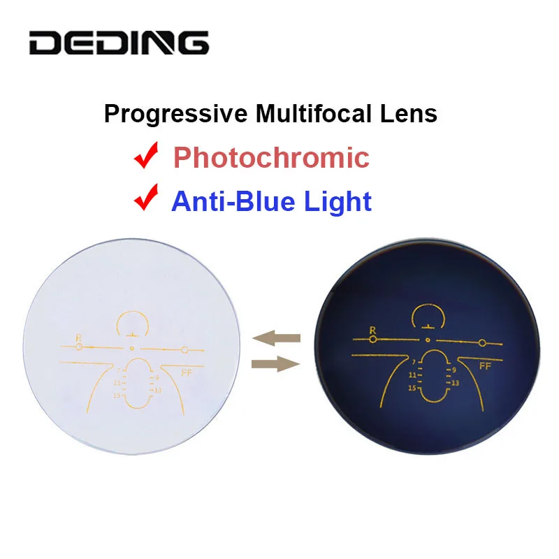 1.56/1.61/1.67 Anti Blue Light Photochromic Progressive Multifocal Lenses Prescription Lens Far Middle Near Reading Glasses