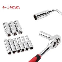 1x Metric Long Chrome Socket Set 1/4Inch Drive Hex Deep Socket From 4mm To 14mm Professional Wrench Heads Ratchet Tool