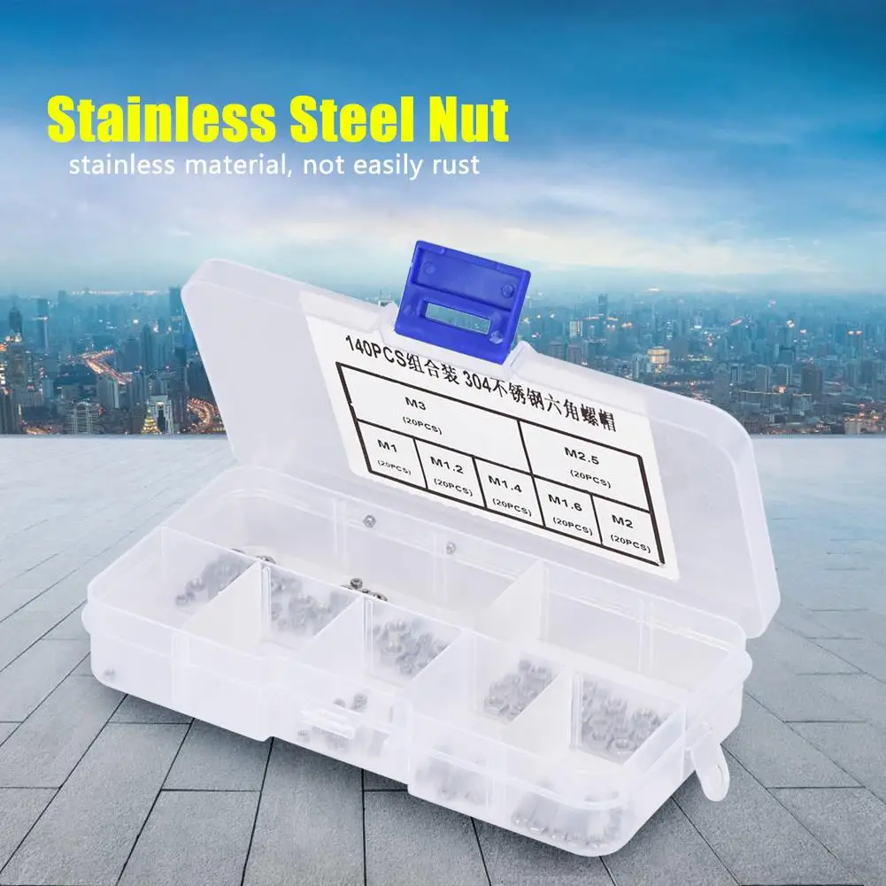 140pcs Stainless Steel Hexagonal Nuts M1-M3 for office Device and Machinery Ship Assembly