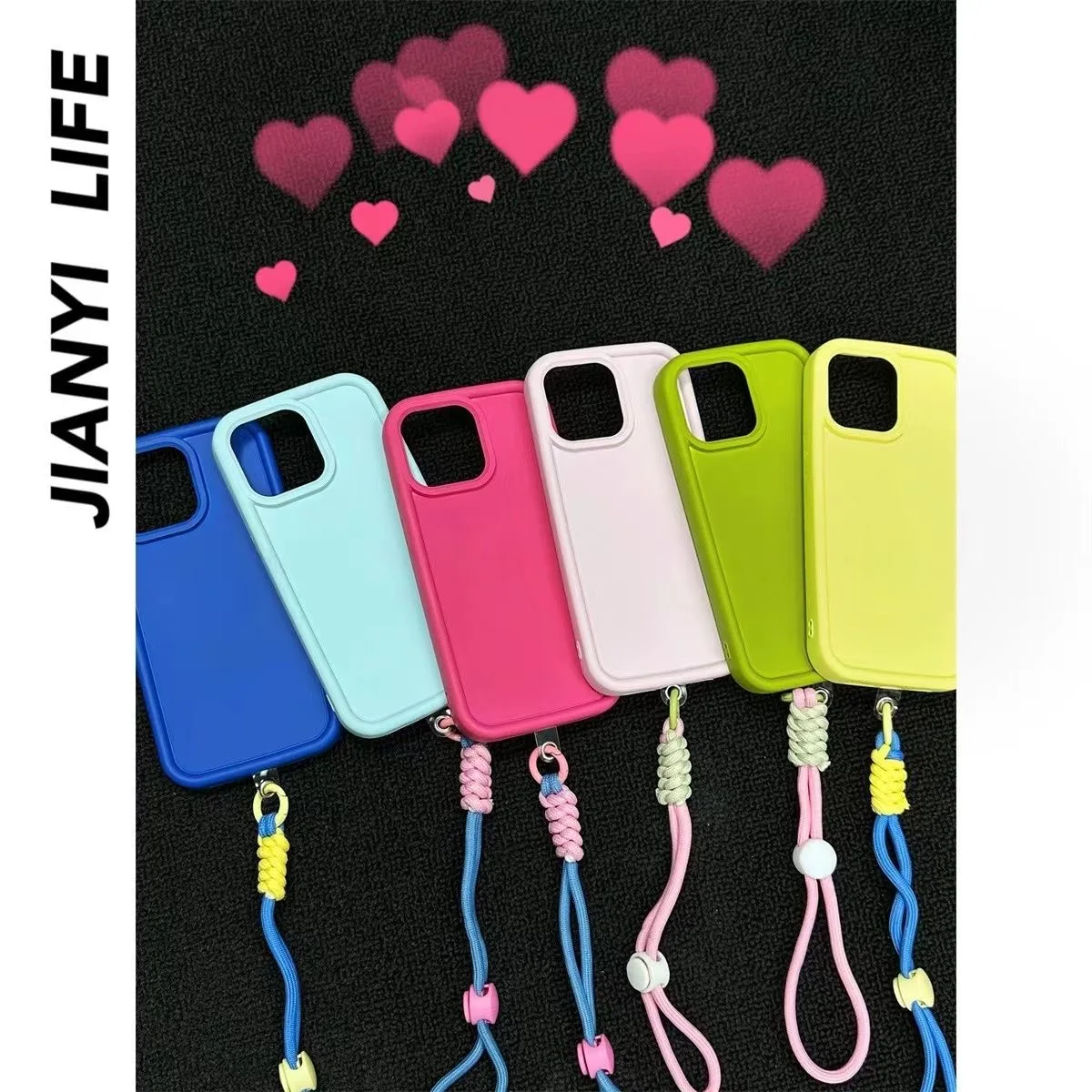 

Bright Plain Color Strap Holder Phone Case For iPhone14 15Pro 13 12 11 11PM XSMAX XR Soft Full Skinny Shell Protection