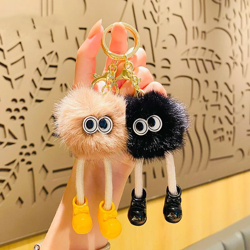 Creative Long Legs Plush Briquettes Doll Key Chain Cute Car Pendant Keyring Wear Leather Shoes Big Eyes Briquettes Animal Keyfob