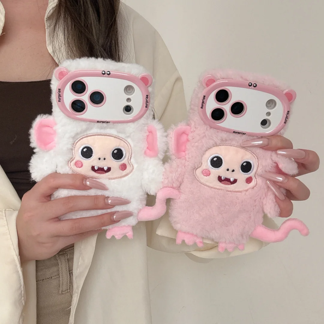 

Kawaii plush Monster Cute Lens camera Case for iPhone17 16 15 14 13 12 11 Pro Max Soft Feel High Appearance Level Drop Resistant