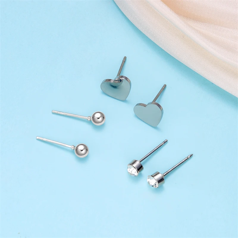 3 Pairs Hypoallergenic Stainless Steel Stud Earrings Set For Women Girl Geometric Heart Star Moon Mini Earrings Wedding Jewelry