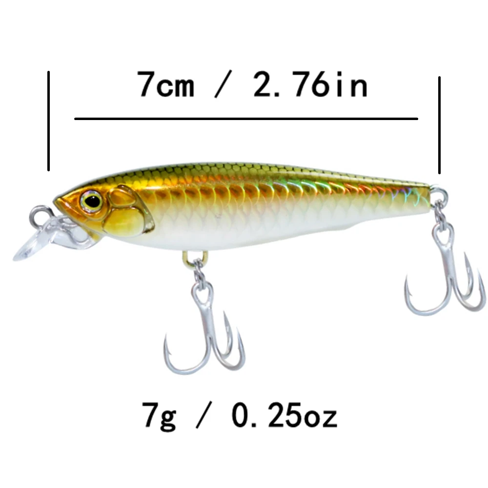 AOCLU Schwimmender Wobbler, Jerkbait, 70 mm, 7 g, Tauchen, 0,8 m tief, kleiner Minnow-Shad, Kurbelköder, Bass, Forelle, Makrele, Boot, Küstenangeln – Detail 2