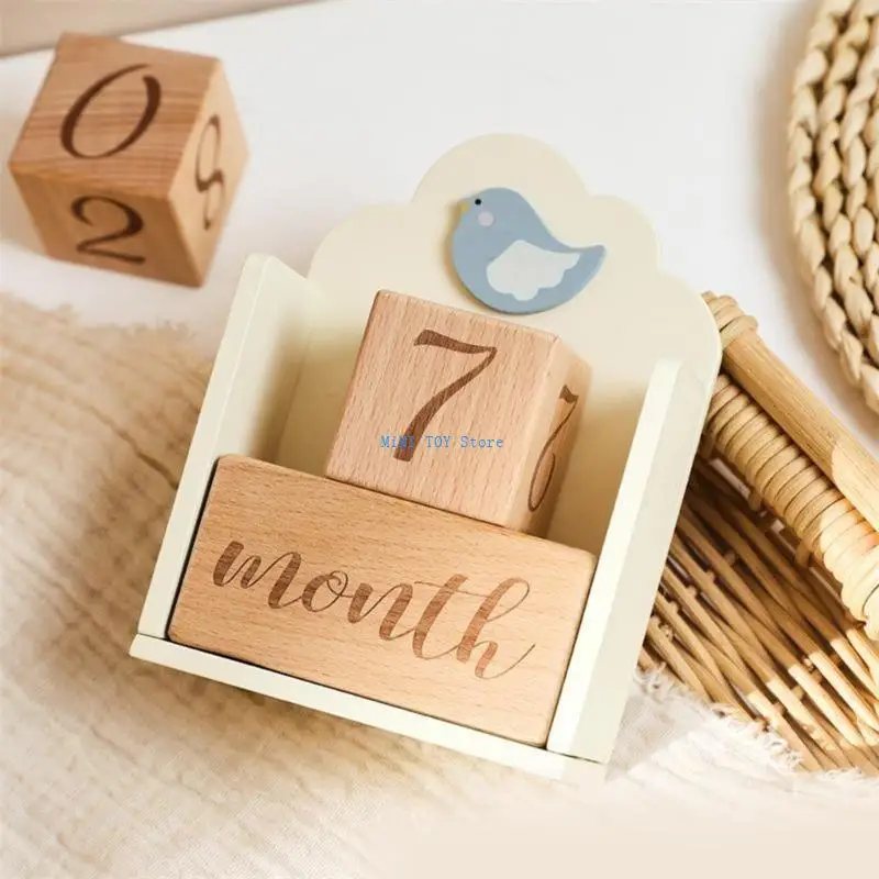 

24BE Baby Early Education Growth Commemorative Photography Wooden Blocks Decoration Birthday Record Photography Props
