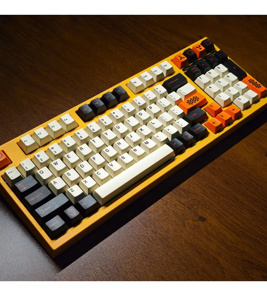 Keycap personality black orange and white color scheme PBT hot sublimation mechanical keyboard theme keycap 187 keys full set