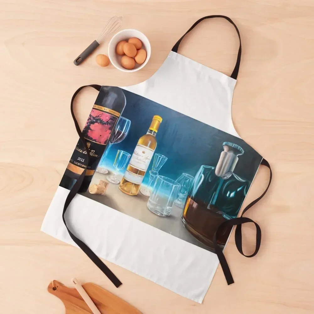 Oil of painting of wine, scotch and glass Apron Kitchen Women Kitchen Items For Home Kitchen Apras Man Hairdresser Apron