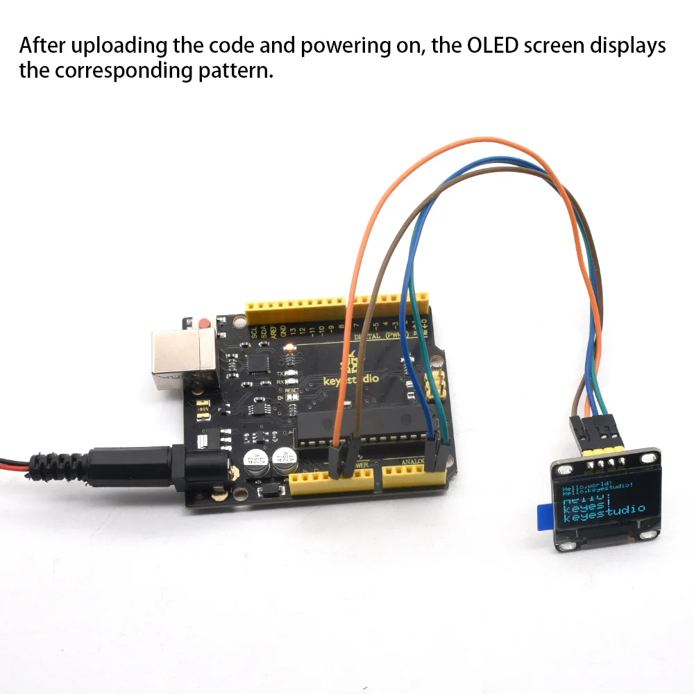 Keyestudio-pantalla LCD con módulo OLED de 0,96/1,3 pulgadas, 128x64 con puertos IIC, Panel LCD serie 12C con placa base para Arduino