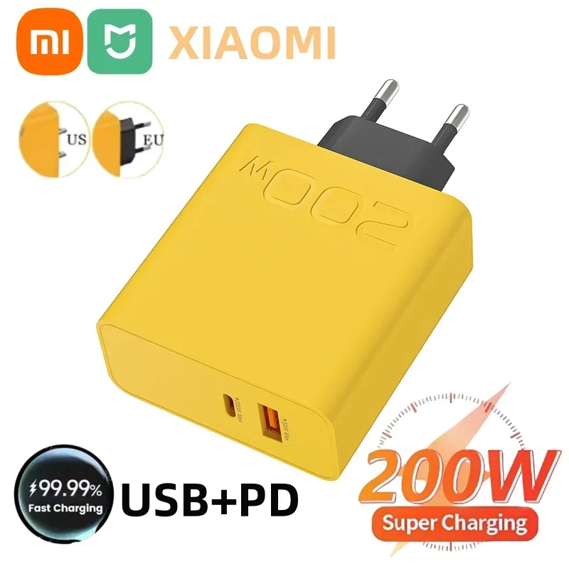 Xiaomi 200W 2-In-1 Ultra Fast Charger USB PD Type C Quick GaN Phone Charger For Iphone Huawei Samsung EU US Plug ﻿Wall Adapter