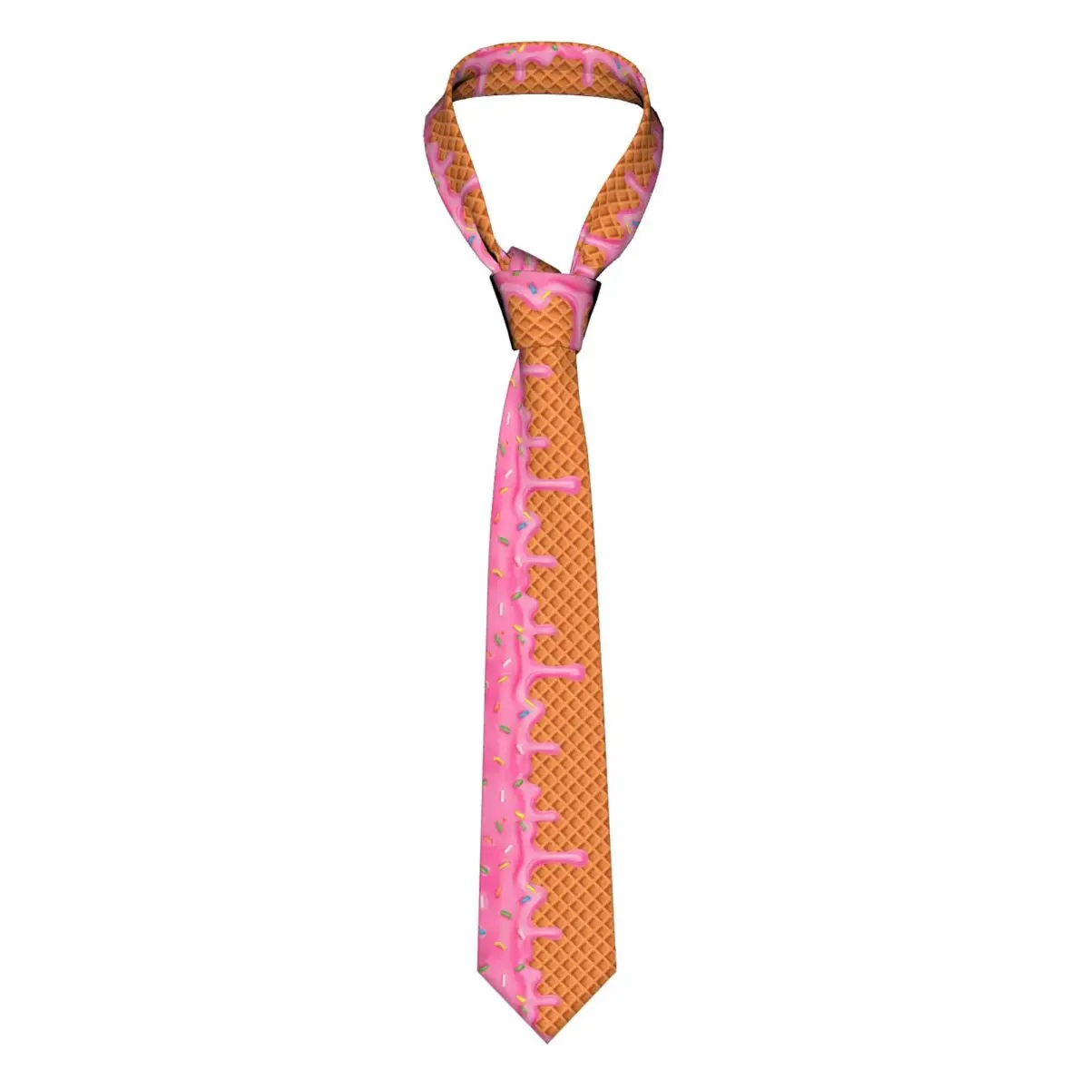 Strawberry Ice Cream Waffle With Sprinkles Neckties Men Women Polyester 8 cm Neck Ties Silk Wide Daily Wear Gravatas Cosplay